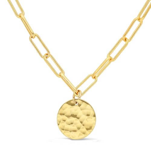 Collier personnalisé grande maille médaille martelée plaqué or femme