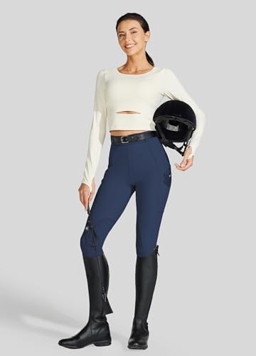 WILLIT Women's Horse Riding Pants Knee-Patch Equestrian Breeches Horseback Schooling Tights Zipper Pockets Navy Blue L - 5