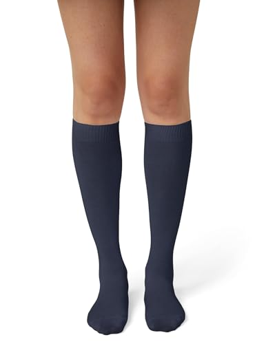 Image of HUE Women's Flat Knit Cotton Knee High Socks for Women 3 Pair Pack