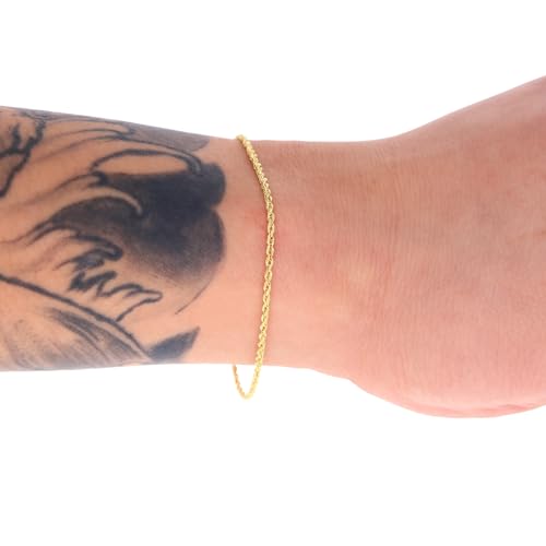 Nuragold 14k Real Yellow Gold 1.5mm Solid Rope Chain Diamond Cut Bracelet or Anklet (7"-9") Italian Jewelry for Men & Women2