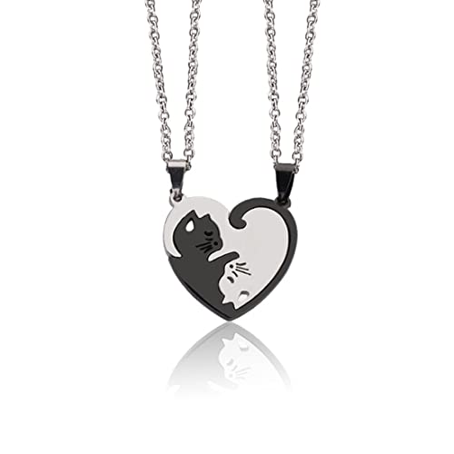 Teegxddy 2 pièces collier en acier titane pendentif chat chaîne de collier divisible et détachable cadeau pour petit ami et petite amie