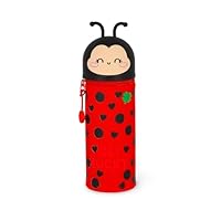 Legami - Kawaii 2-in-1-Schultasche aus weichem Silikon, Ladybug, Tisch-Stifthalter, Reißverschluss, Stifte, Buntstifte, Filzstifte, H 20 cm