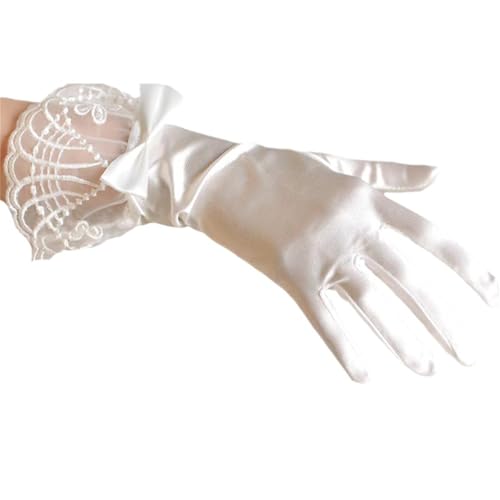 Lace Gloves Wedding Dancing Gloves Proms Party Supply Full Finger Stretchy Gloves for Concert Operas White Satin lace Full Finger Gloves3