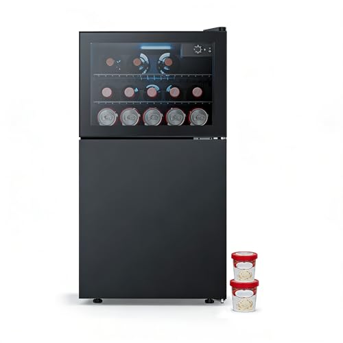 COWSAR 2.6 Cu.Ft Beverage Refrigerator & Mini Fridge with Freezer - Glass Door, Reversible Design, Adjustable Thermostat for Dorm, Office, Bedroom