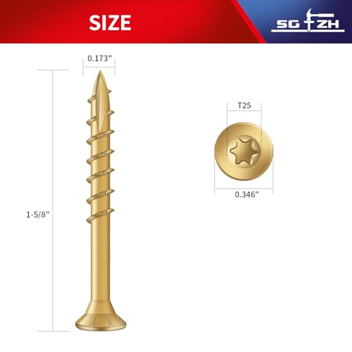 Image of #8 x 1-5 /8 inch Deck Screws (138Pcs) 1lb. Exterior Wood Screws. Carbon Steel, Tan, Flat Head, Rust Resistant epoxy Coated, with T25 Star Bit