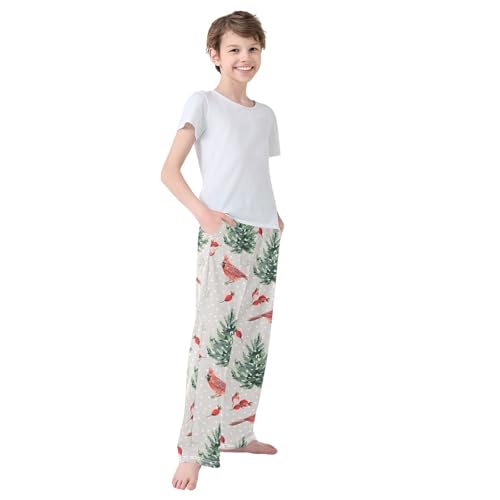 Boys' Pants Christmas Red Cardinal Bird Berry Long Bottoms Jogger Pants Elastic Waist Trousers with Pockets S-XL4