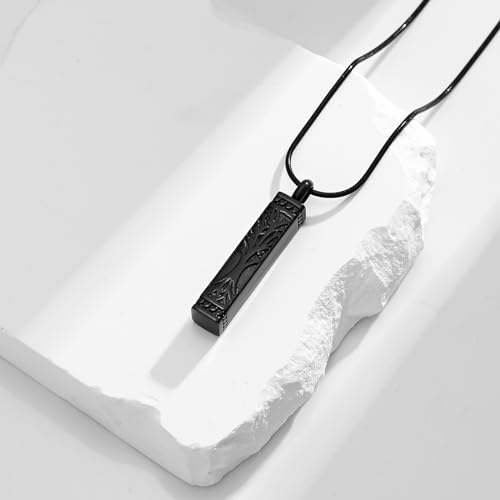 VCCWYQK Baum des Lebens Urne Halsketten für Asche Kremation Schmuck Würfel Asche Keepsake Halskette Bar Urne Anhänger für Frauen Männer