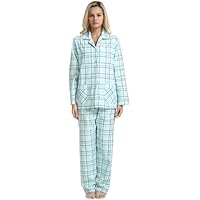GLOBAL Pijama de Franela y Algodón para Mujer, Conjunto Largo