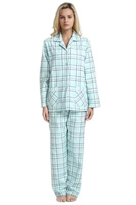 GLOBAL Pijama de Franela y Algodón para Mujer, Conjunto Largo Suave y Cómodo, Camisón Con Botones, Cintura Elástica Ajustable, Regalo, Tela Escocesa Verde L | Ya disponible en tu tienda friki favorita! En mundofriki.es!