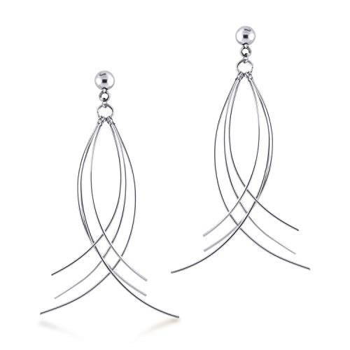 555Jewelry Womens Stainless Steel Curved Dangle Threader Drop Shiny Hanging Stud Metal Shiny Post Stud Push Back Statement Party Trendy Fashion Jewelry Accessory Earrings, Silver #TOP3