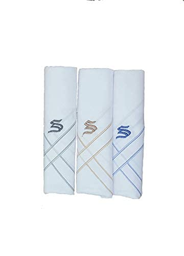 Image of GOLU MOLU Cotton White Formal Handkerchief Pack Of 6 | Office Travel Daily Use | Custom Initial Design | Free Size | Cotton Fabric | Customised N95 Mask Included