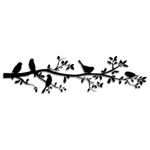 DUOOLN Metal Bird Wall Art - Vivid Birds on Branch Wall Decor, Leaves with Birds Metal Sculpture, Bird Silhouette Metal Ornament Black Branch Wall Hanging Sign for Home Balcony Garden Decor Cover