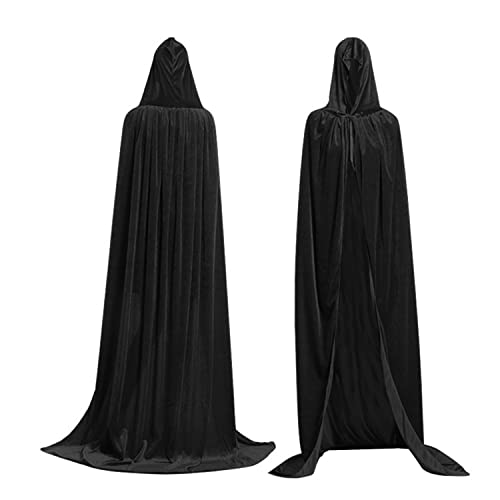 JUEJIAZKIY Halloween Umhang Vampir Kostuem Vampirumhang mit Kapuze für Erwachsene Damen Herren aus Samt doppelseitig (150cm, Black) Cover