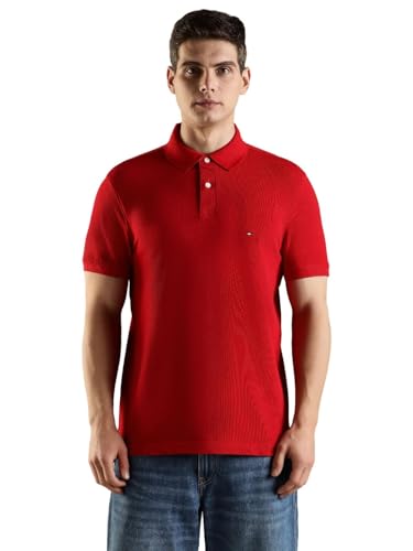 Image of Tommy Hilfiger Solid Regular Fit Cotton Polo T-Shirt
