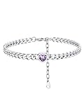 Stainless Steel Chain Anklet for Women Men Cuban February Heart Birthstone Anklet