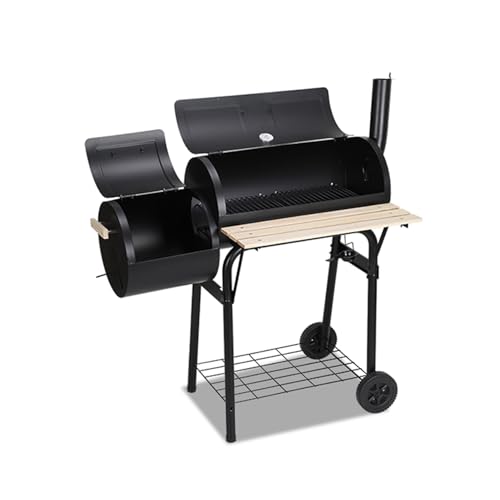 Jopassy Charcoal barbecue XL Outdoor Smoker Portable BBQ Grill with lid, smoker oven, thermometer, adjustable ventilat, wood shelves - Image 4