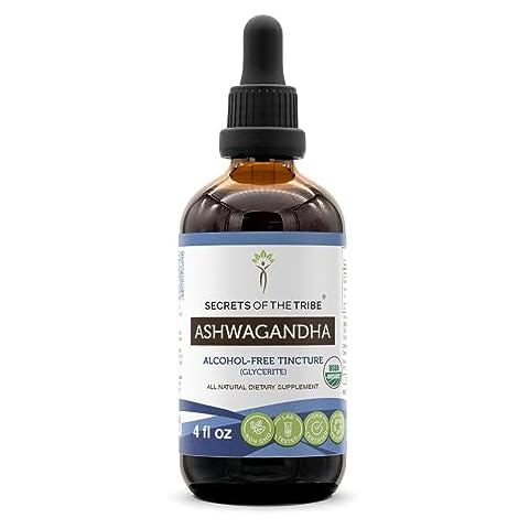 Secrets of the Tribe Ashwagandha USDA Organic Tincture Alcohol-Free Extract, Ashwagandha Withania Somnifera Anti-Stress and Relaxation 4 OZ Cover
