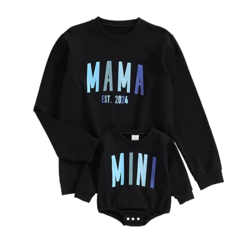 Image of Winioder Mommy and Me Matching Outfits Letter Print Crewneck Pullover Sweatshirt Long Sleeve Shirt Tops Baby Clothes