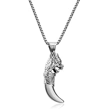 FUTIMELY Mens Stainless Steel Wolf Pendant Necklace - Vintage Gothic Viking Tribal Punk Style Domineering Fierce Amulet Wolf Head Jewelry Silver