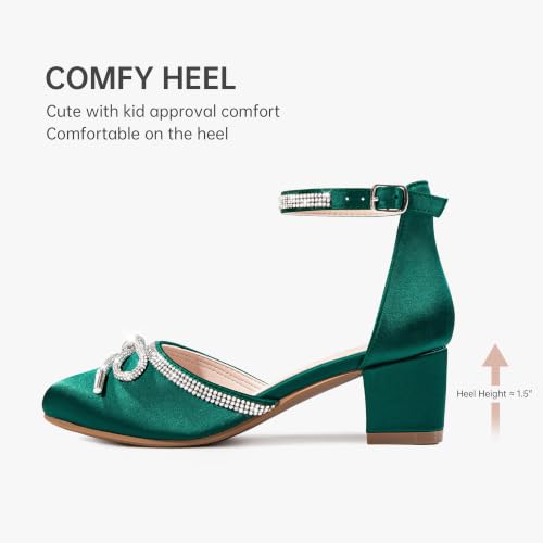 Image of LAURMOSA Girls Sandals Closed Toe High Heels Pointed Toe Ankle Strap Pumps Flower Girl Dressy Shoes in Wedding Party Cute Bowknot Chunky Block Heeled for Little Big Kids