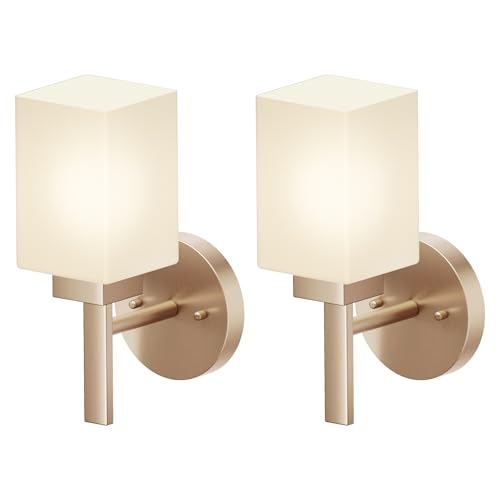 AONEON Bathroom Vanity Lighting Fixtures with White Frosted Glass Shade, Champagne Bronze Wall Lamps Over Mirror for Bedroom Living Room, 2 Pack T002CPG-L1-P2 by AONEON - Used condition - US$47.99