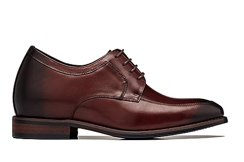 Image of CALTO Men's Invisible Height Increasing Elevator Shoes - Rust Brown Premium Leather Lace-up Round-Toe Formal Derby Oxfords - 2.8 Inches Taller - Y7427- Size 7 D(M) US