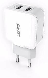 شاحن حائط سريع A2202 مع 2 منفذ USB وشحن سريع من لدنيو، شاحن عملي للغاية لأجهزة متعددة 2.4 أمبير - لون أبيض