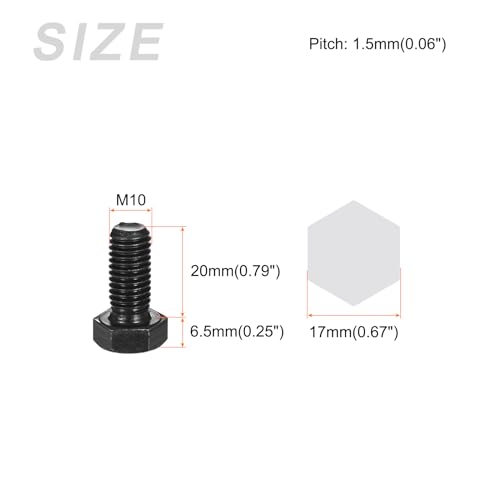 Image of METALLIXITY Hex Bolts (M10-1.5x20mm) 12Pcs, 12.9 Grade Carbon Steel Fully Threaded Black Oxide, Coarse Thread UNC Hex Head Screw Bolt - for Mechanical Repair