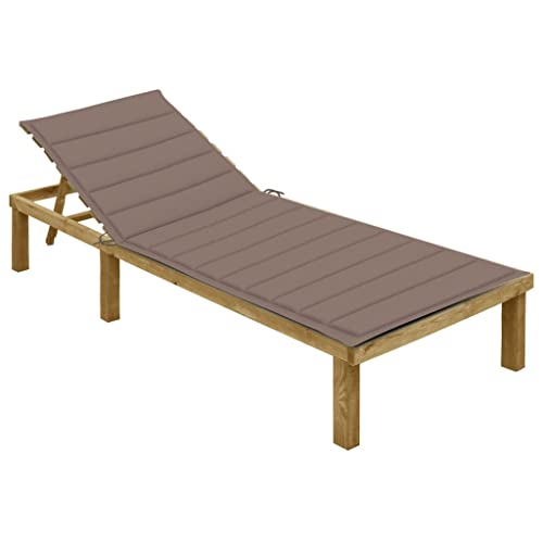 Makastle Chaise Longue Taupe 200 x 70 x (31,5-77) cm 26,35 kg en Bois de Pin Imprégné avec Coussin, Assemblage Requis