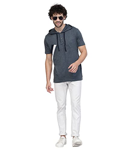 Image of Kalt Men Half Sleeves Cotton Blend Colour Block Hoodie T-Shirt