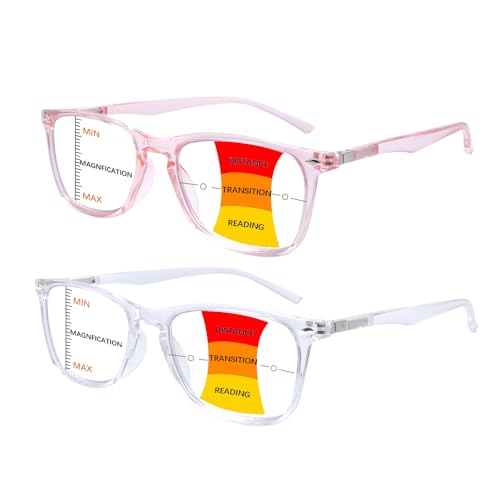 BONCAMOR 2 Pack Progressive Multifocus Reading Glasses Men and Women Computer Blue Light Blocking...