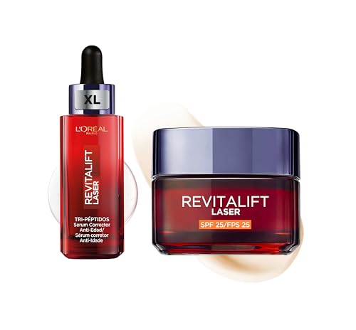 L'Oréal Paris Revitalift Láser Anti-Edad Sérum Corrector Con Tri-Péptidos, Ácido Hialurónico y Vitamina Cg, 50ml y Crema de Día con Protección Solar SPF 25, 50 ml
