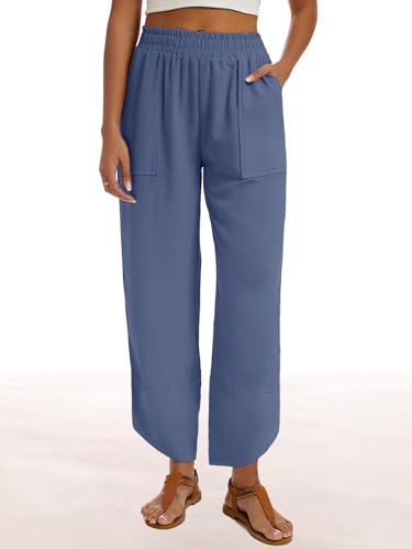 Womens Baggy Wide Leg Pants Casual Elastic Waisted Lounge Pants Palazzo Harem Pants Trousers with Pockets2