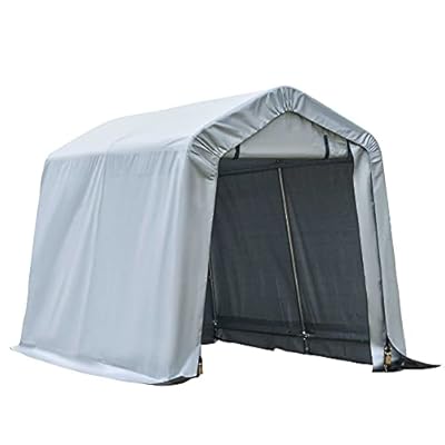 Outsunny 6' x 8' Carport Portable Garage, Heavy Duty Storage Tent, Patio Storage Shelter w/Anti-UV PE Cover and Double Zipper Doors, for Motorcycle Bike Garden Tools, Light Gray