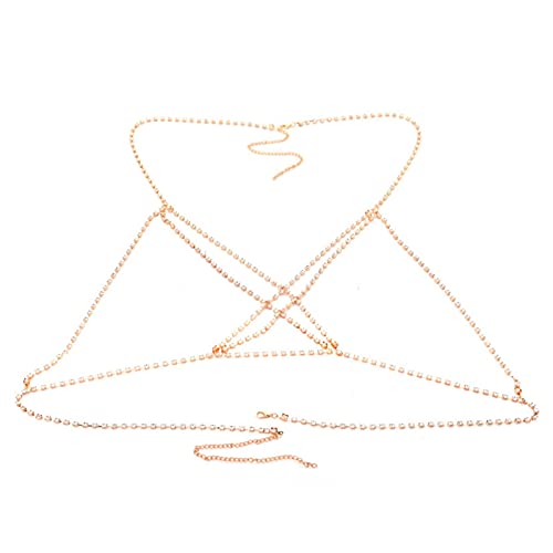 Haloppe Strand-Bikini-Körperkette, Taillenkette, Körperschmuck für Damen und Mädchen, einfache Frauen-Bikini-Körperkette, Geschirr, Slave mit Perlen, Golden, Legierung, Legierung Cover