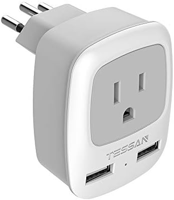 Brazil Power Adapter Travel Plug, TESSAN 3 in 1 USA Outlet Adapter with 2 USB Charging Ports and US Grounded Input for USA to Brazil, Type N