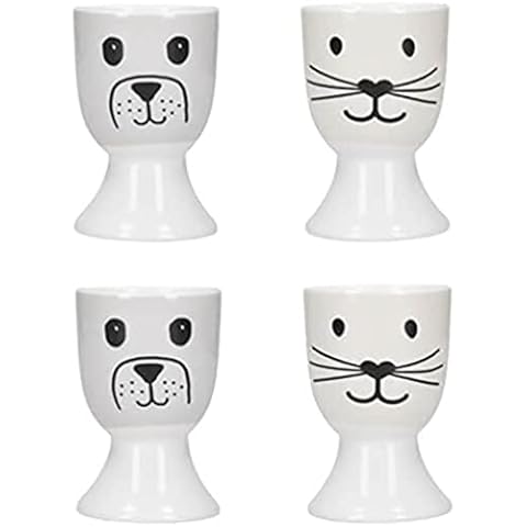 KitchenCraft Set of 4 Porcelain Egg Cups Cover