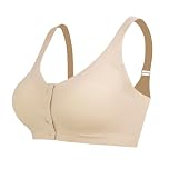 Lervanla Post Surgery Mastectomy Bra with Pockets, Front Closure Wirefree Bralette for Breast Forms, Seamless Adjustable Straps, Soft Cup Comfort Daily Bra for Women Beige