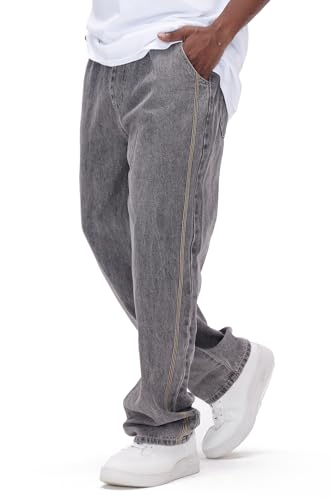 GINGTTO Vaqueros Baggy Hombre Holgados Jeans Pantalones Super Loose Fit Denim Pantalón para Hombres Gris Claro 32