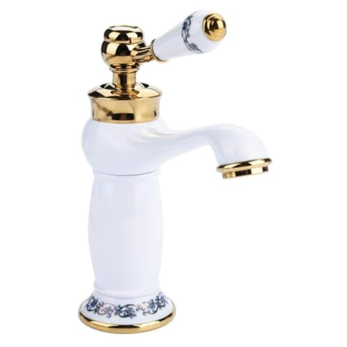 Robinet Rétro de Lavabo Salle de Bain,Mitigeur Robinet Antique Vintage avec Poignée en Céramique,Robinetterie Salle Bain Eau Chaude et Froide (Blanc)