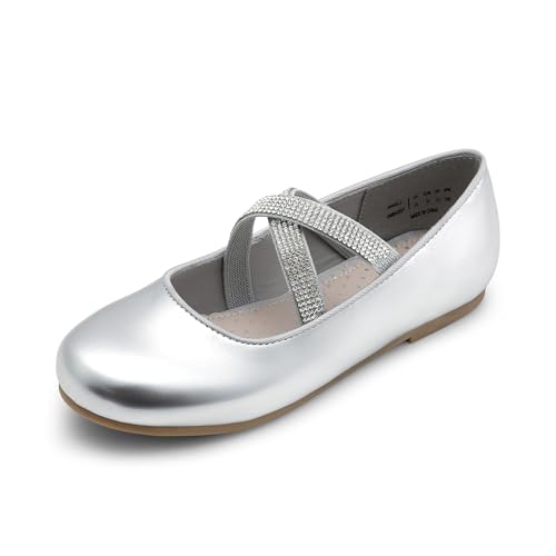 Dream Pairs Girls Ballerina Dress Shoes Mary Jane Flats 9 Toddler Silver-metallic