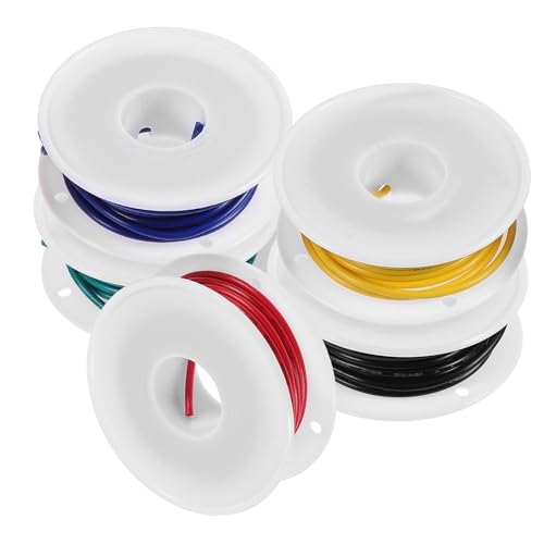VILLCASE 5 Rollos Cable Eléctrico de Cobre Aislado Awg 18, 5 Metros por Rollo, Resistente a Alto Voltaje 300v, Fácil de Almacenar, Adecuado para Proyectos Eléctricos y Automoción