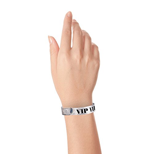 Wristco Premium Holographic Silver Vip Plastic Secure Snap Wristbands - 100 Count 5/8" X 10" - Adjustable Size Bracelets For Events, Waterproof, Durable, Tearproof, Wrist Bands Used At Waterparks Concerts Festivals Conferences For Security Admission #TOP3