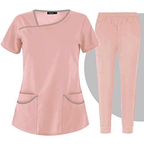 VIAOLI Women's Work Suits Multicolor Hospital Doctor Athletic Uniforms Dental Nurse Clinic Work Clothes Operating Room (Pink,L,Large)