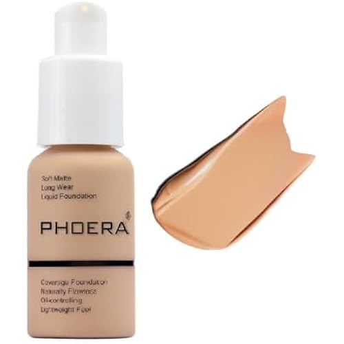 PHOERA Foundation,Full Coverage Flawless Soft Matte 24 HR Oil Control Waterproof Concealer Makeup. (1 Pcs-104- Buff Beige)