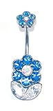 14g Belly Rings (Double Blue Flower Belly Ring…), Stainless Steel,Blue