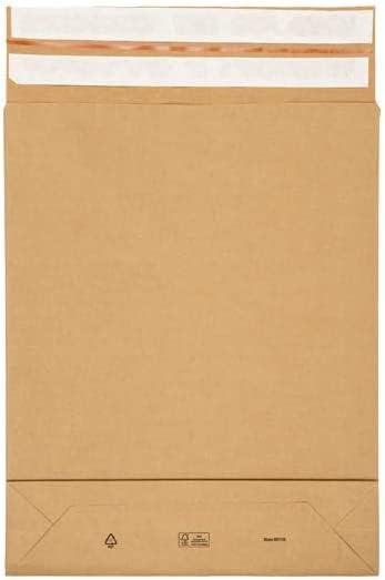25 x Brown Paper MAILING ENVELOPES with Gusset and Block Bottom. Double Peel and Seal for Re-Posting. Quality Strong 110gsm Kraft Paper. Size: 350mm x 250mm x 50mm + Generous 96mm Flap. Expands. (25)