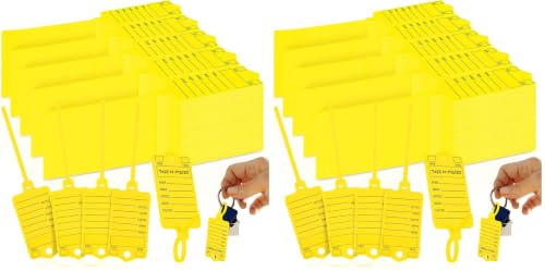 200 Pcs Yellow Self Locking Car Key Tags - Dealership Plastic Labels, Waterproof Identifiers for Key Box, Office, Shop, Car Supplies (Pack of 2)
