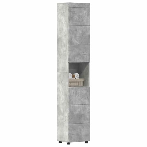 ATOMSTACK MAKER Tulum Ensemble d'armoire de salle de bain en gris béton, 37 x 31,5 x 203 cm, matériau en bois de qualité supérieure, mat, beaucoup d'espace de rangement, design moderne pour salle de