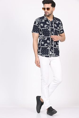 Image of CVC Fashion Men's Printed Button-Down Shirt - Aesthetic Regular Fit Half Sleeve Casual Shirt for Men, Ideal for Summer & Beach Wear